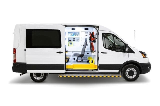 Types of mobile medical units: Mobile Response Unit side entrance with sliding door.